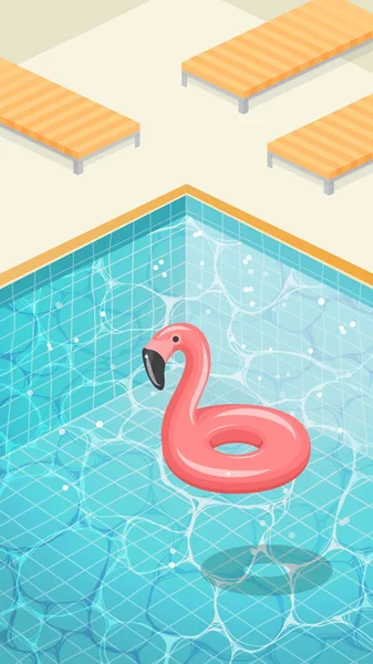 Wateroppervlak met rimpelingen en flamingo zwemmen cirkel. — Stockvector