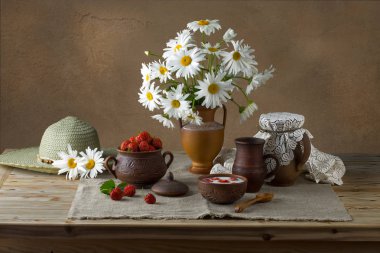 yıl yaşlı, rustik, hala hayat papatya ile