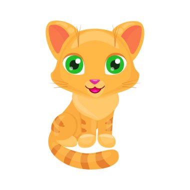 Sevimli kırmızı kedi kedi sevimli ile yeşil gözleri ve beyaz arka plan üzerinde izole mutlu gülümseme. Kitty çizgi film karakteri. 