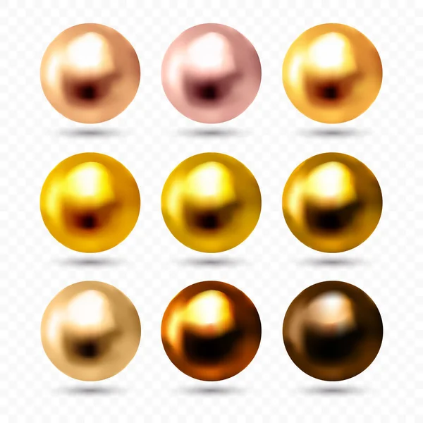 Rose, pink, white gold, copper and bronze spheres isolated on transparent background, Vector illustration. — Stock Vector