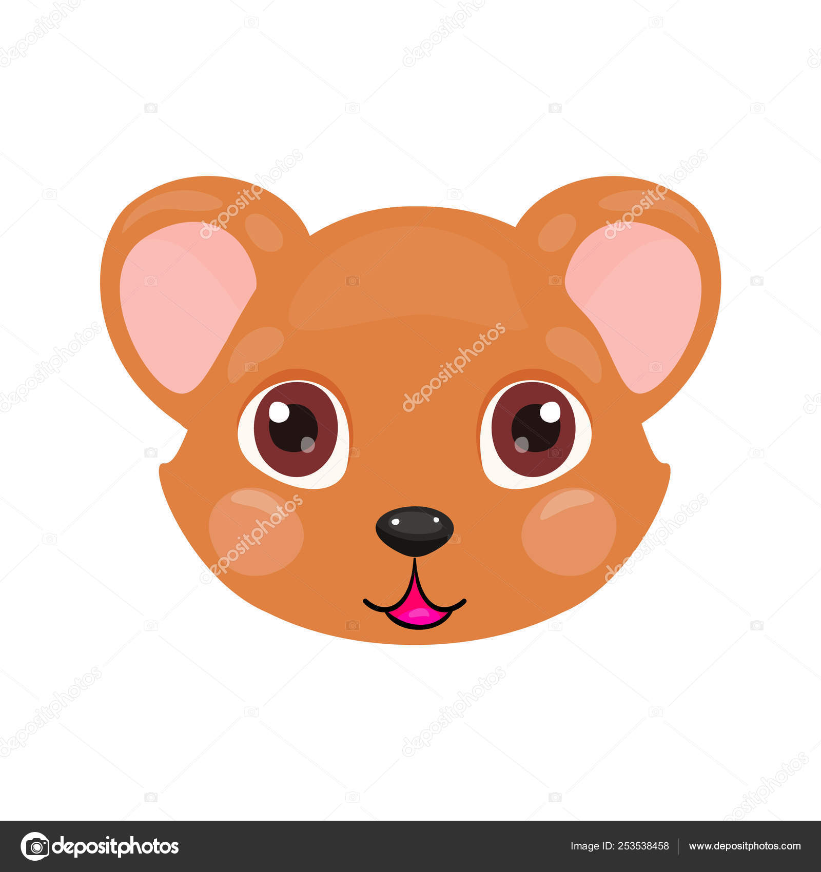 Cute Bear Face Or Mask Isolated On White Background Cartoon Brown