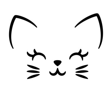 Şirin kedi logosu beyaz izole. Tasarım okul kitapları, t-shirtler, Tekstil ve daha fazlası için evlat. Hayvan yazdırma. 