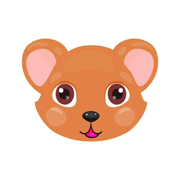 Mignon visage d'ours ou masque isolé sur fond blanc. Bande dessinée brun ourson en peluche avec des yeux brillants, souriant et gentil . — Image vectorielle