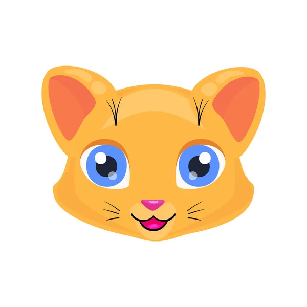 Linda cara de gato o máscara aislada sobre fondo blanco. Gatito de dibujos animados con ojos brillantes, sonriente y amable . — Archivo Imágenes Vectoriales