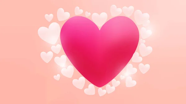 Gran corazón rosa con partículas de corazones de melocotón blanco a su alrededor aislado en el fondo de coral . — Vector de stock