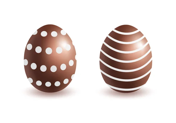 Hnědá čokoládová vejce s bílými tečkami a pruhy. — Stockový vektor