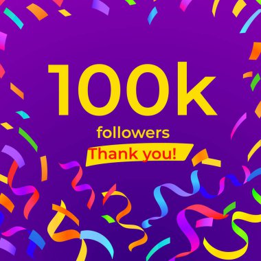 100k takipçileri. sosyal medya başarı afişi.