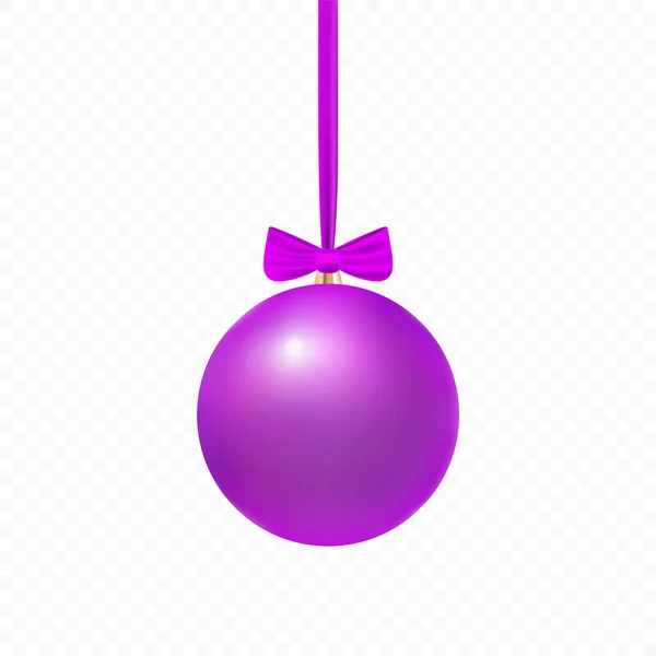 Bauble de Natal roxo na corda. com fita . — Vetor de Stock