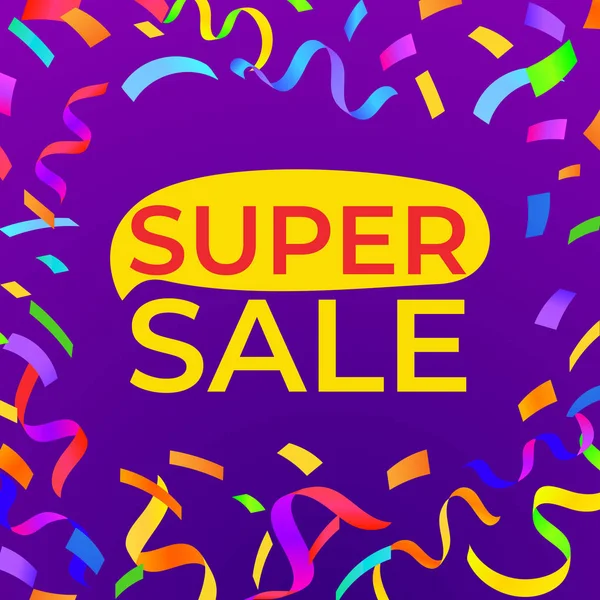 Super sale banner with bright confetti. — Stock Vector