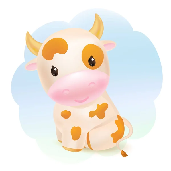 Vaca linda, hermosa pequeña torta sentada. 2021. Estilo dulce de cartón. Premium vector. — Vector de stock