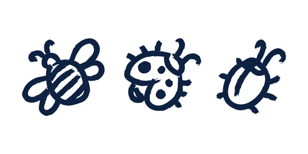 Vicces doodle bogarak készült egyszerű gyerek stílusban. — Stock Vector