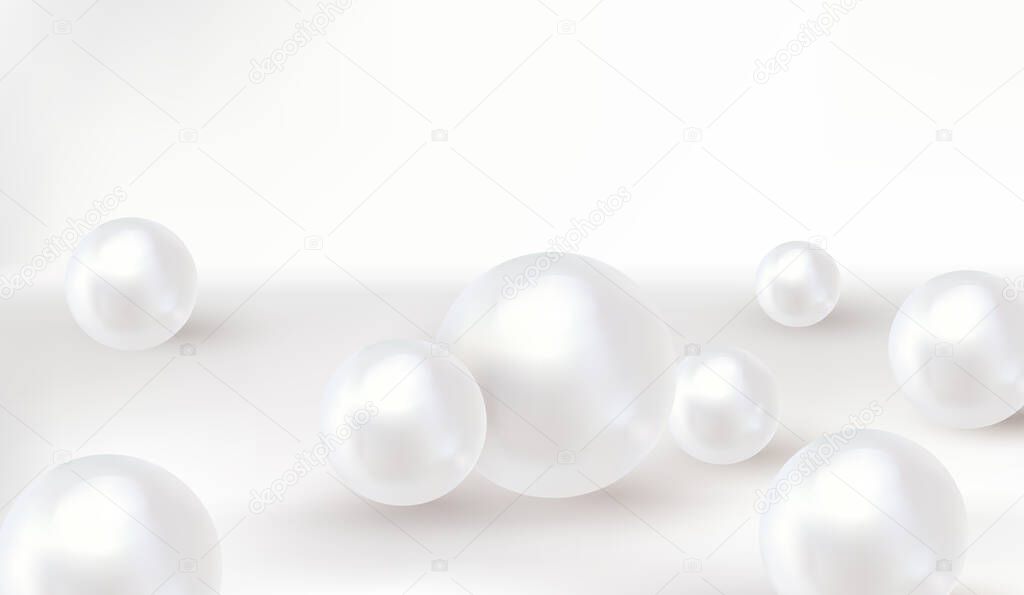 Pearl background. Spherical beautiful 3D orbs. Vector.