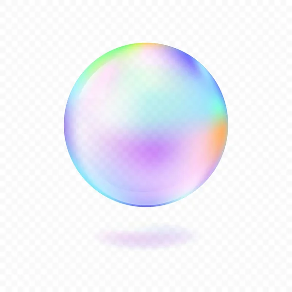 Burbuja de jabón realista aislada sobre fondo transparente. Ilustración vectorial. — Vector de stock