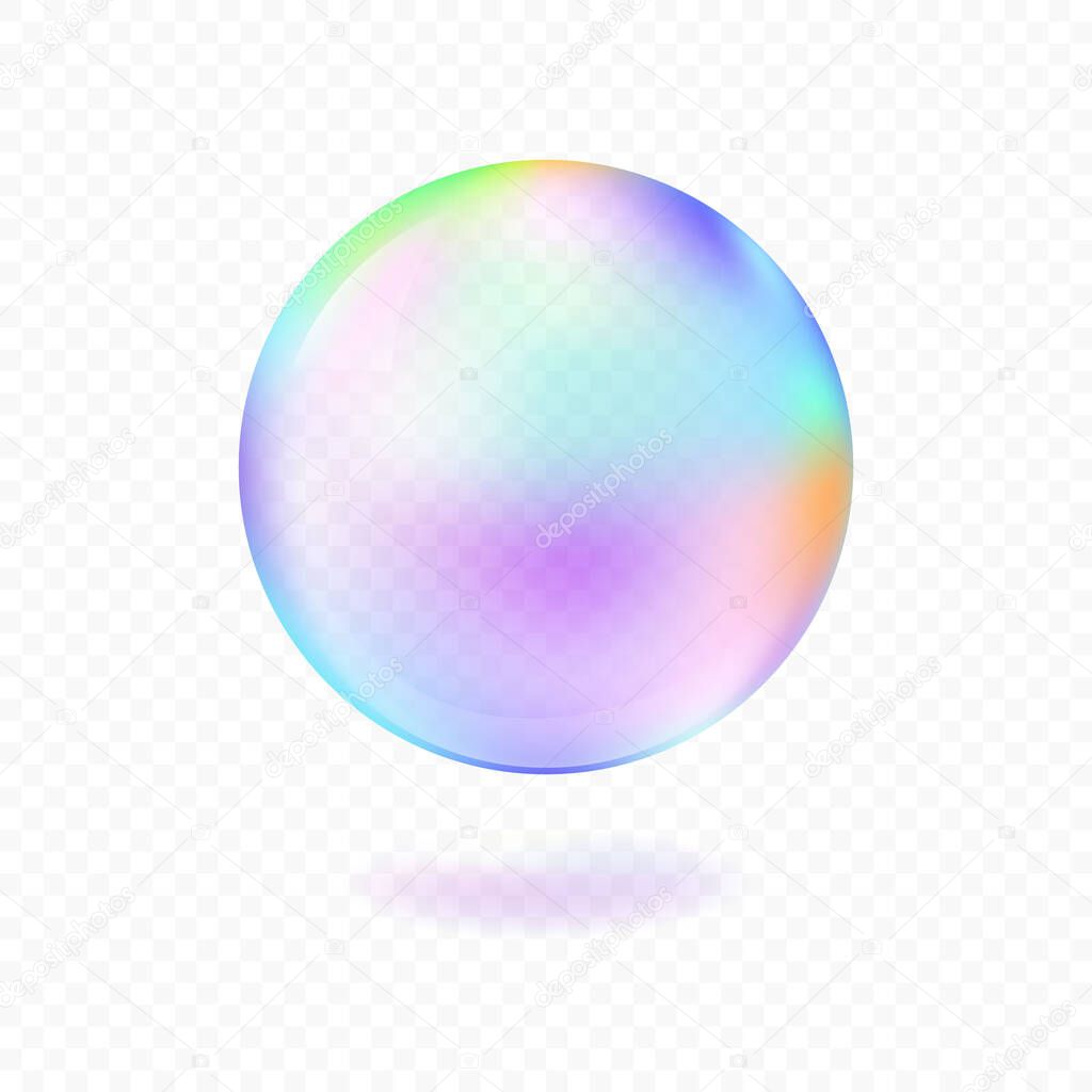 Realistic soap bubble isolated on transparent background. Vector illustration.