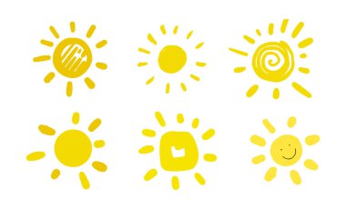 Komik karalama günbatımı. Çocuk stili. 