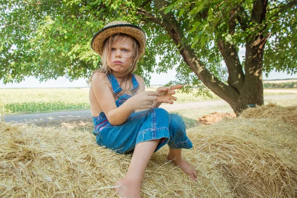 Niño Ofendido Sienta Pajar — Foto de Stock