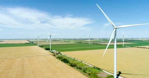 Grupo Molinos Viento Para Producción Energía Eléctrica Los Campos Agrícolas — Vídeos de Stock