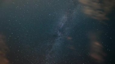 Zaman atlaması. Gecenin karanlığında Samanyolu Yıldızlı gökyüzü