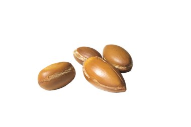 Beyaz arka planda Argan fındıkları, yakın plan
