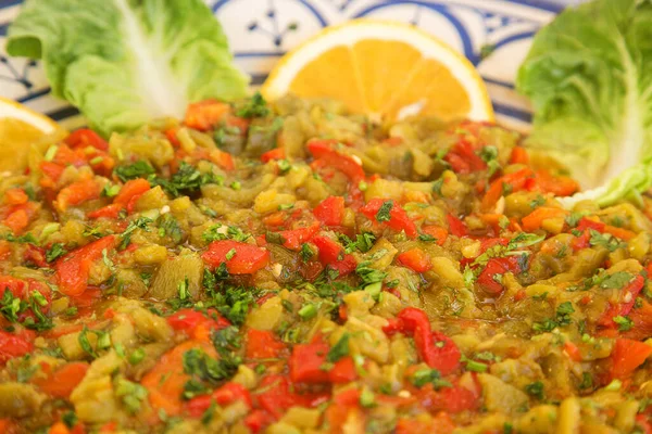 Tomate Assado Salada Pimentão Cozinha Tradicional Marroquina — Fotografia de Stock