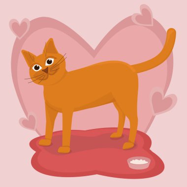 Pembe arka planda kırmızı gülümseyen kedi, uluslararası kedi günü için resim