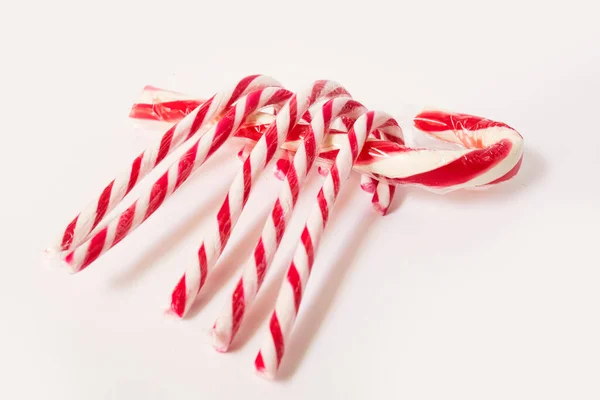 Año Nuevo Navidad Dulces Bastones Caramelo Sobre Fondo Blanco —  Fotos de Stock