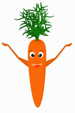  Yeşil havuçlu komik bir turuncu havuç çizimi. Sağlıklı gıda kavramı