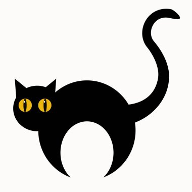  Cadılar Bayramı için yuvarlak turuncu gözlü bir kedinin düz çizimi