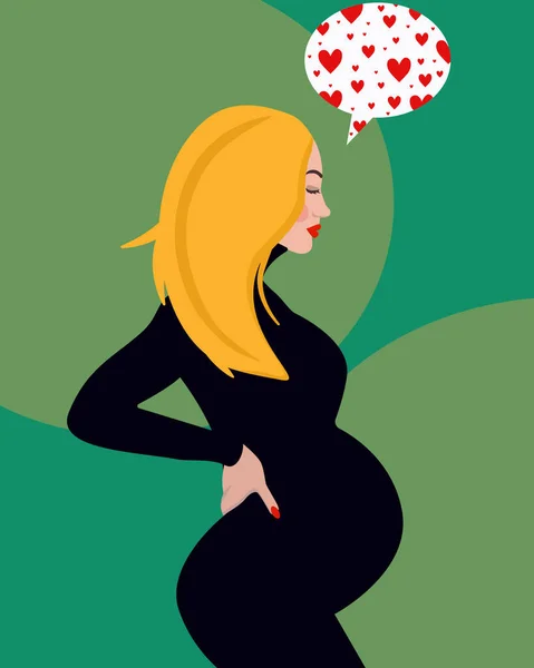 Pregnant Young Slender Woman Dressed Black Clothes Thinks Love — Stock Vector