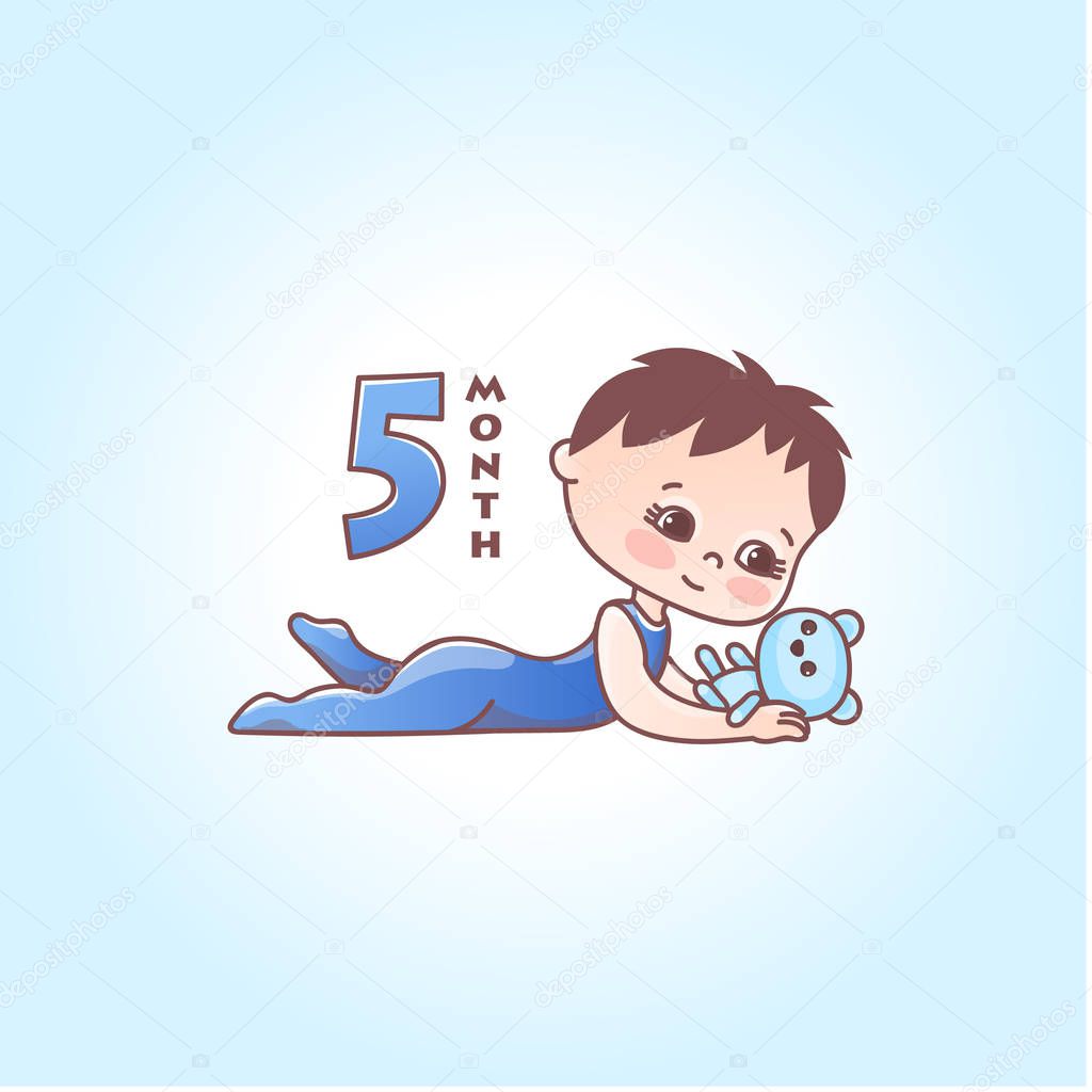 Little baby boy. The fifth months of a baby. Vector Illustration isolated