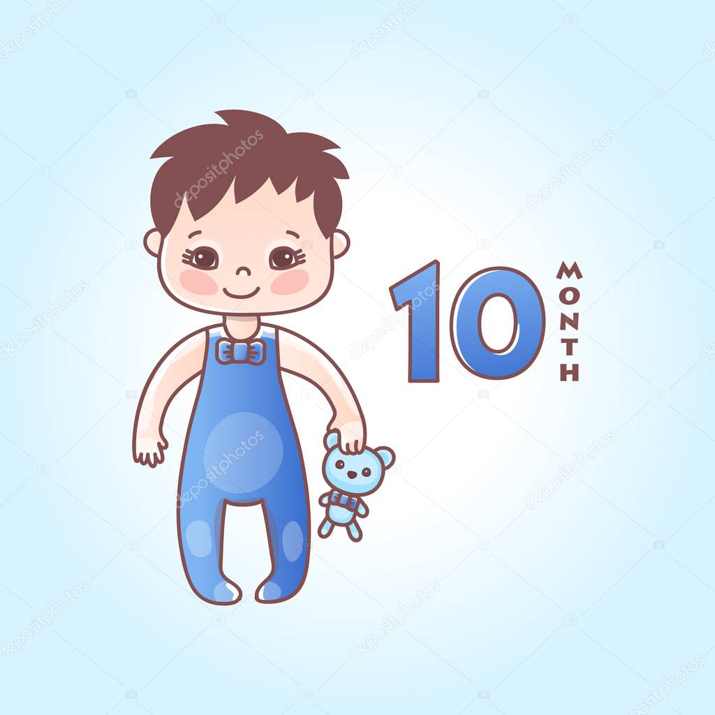 Little baby boy. The ten months of a baby. Vector Illustration isolated