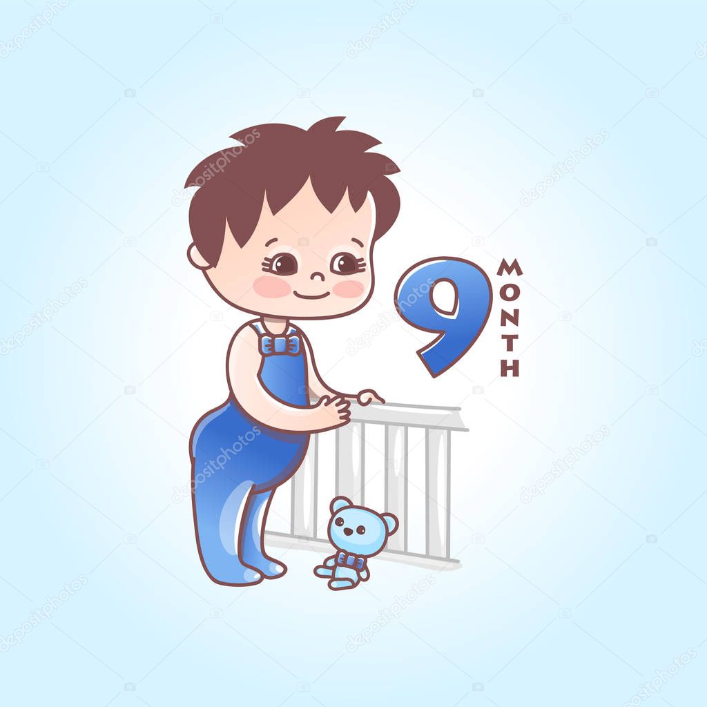 Little baby boy. The ninth months of a baby. Vector Illustration isolated