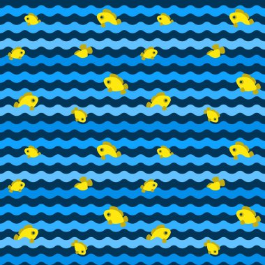 Flaş tarzında balık ve dalgalar. Tekstil, arka plan ve bebek giysileri için dikişsiz desen kullanın.
