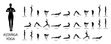 Yoga vektör seti. Rakamlar yoga pozlar. Ashtanga Yoga