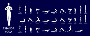 Yoga vektör seti. Rakamlar yoga pozlar. Ashtanga Yoga