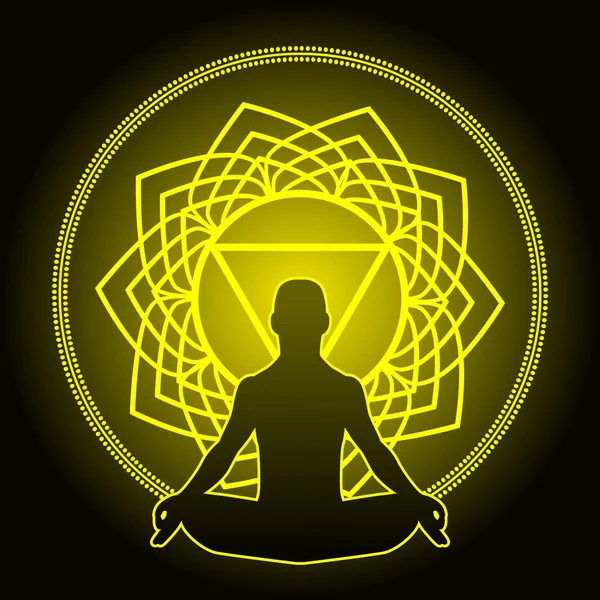Silhouette d'homme avec symboles de chakra — Image vectorielle