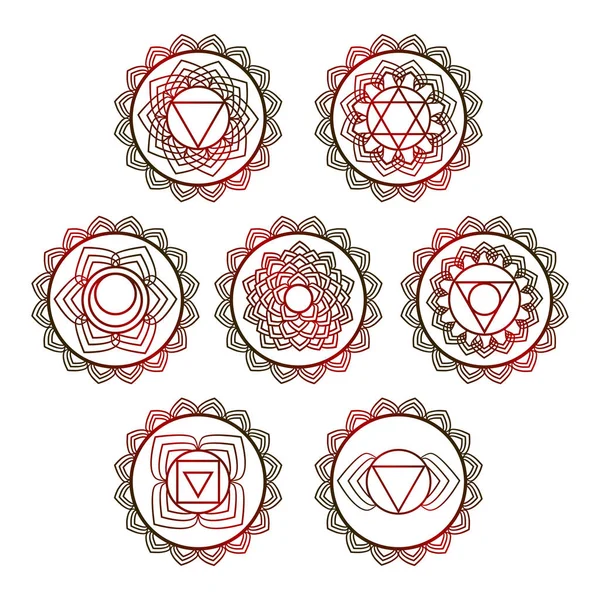 Yoga vektör tasarımı. 7 çakra mandalas. Sahasrara, anahata, Mulad — Stok Vektör