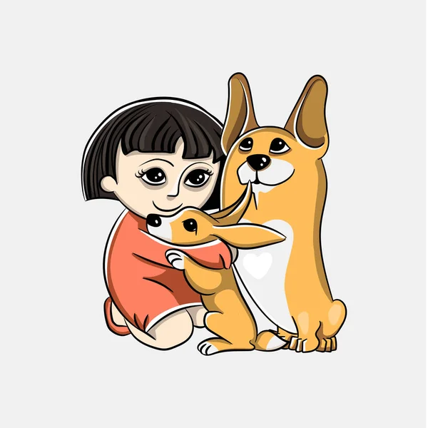 Dibujo vectorial en un estilo infantil. Imagen de perro Corgi, cachorro co — Archivo Imágenes Vectoriales