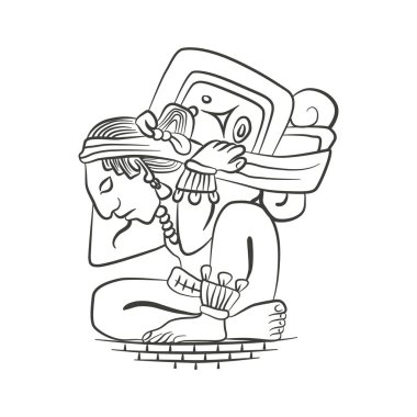 Mayan illustration, man with bag isolated on white background