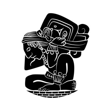 Mayan illustration, man with bag isolated on white background