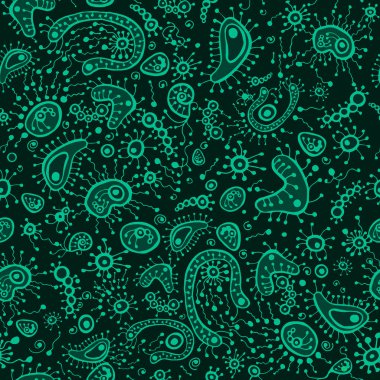 Vektör dikişsiz desen. Doodle illüstrasyon mikroskobu . Mikrob