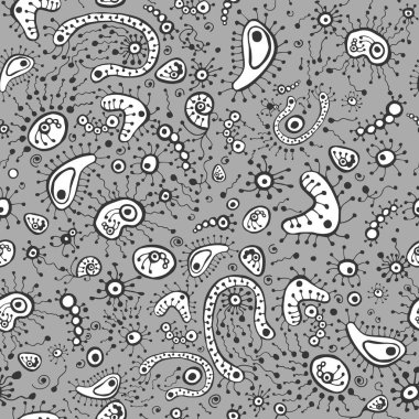 Vektör dikişsiz desen. Doodle illüstrasyon mikroskobu . Mikrob