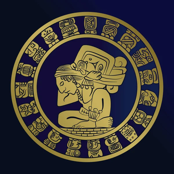 Η εικόνα του ημερολογίου των Μάγια στο κέρμα. Μεξικανική κουλτούρα, η AZ — Διανυσματικό Αρχείο