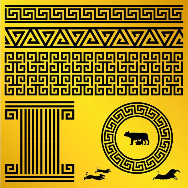 Patrón griego antiguo - conjunto sin costuras de las fronteras antiguas de Gre — Vector de stock