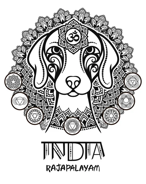 Imagen vectorial de un perro indio en ornamento indio . — Archivo Imágenes Vectoriales