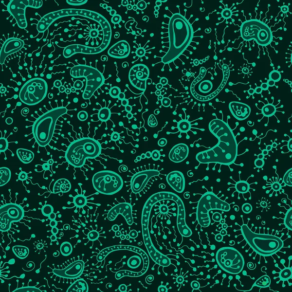 Vektor nahtlose Muster. Doodle Illustrationsmikroskop. Mikrobe — Stockvektor