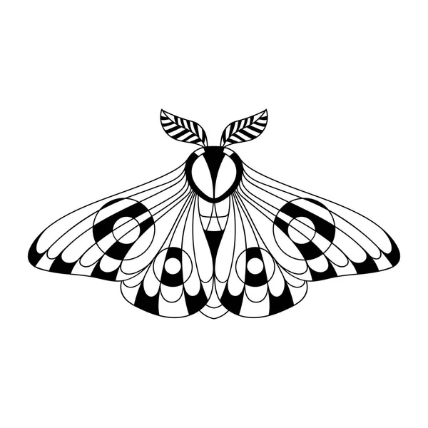 Polilla nocturna de estilo étnico. Ilustración vectorial de una mariposa — Archivo Imágenes Vectoriales