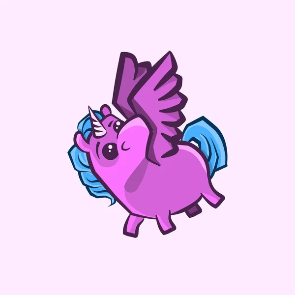 Vektor gambar unicorn dengan sayap dalam gaya anak-anak - Stok Vektor