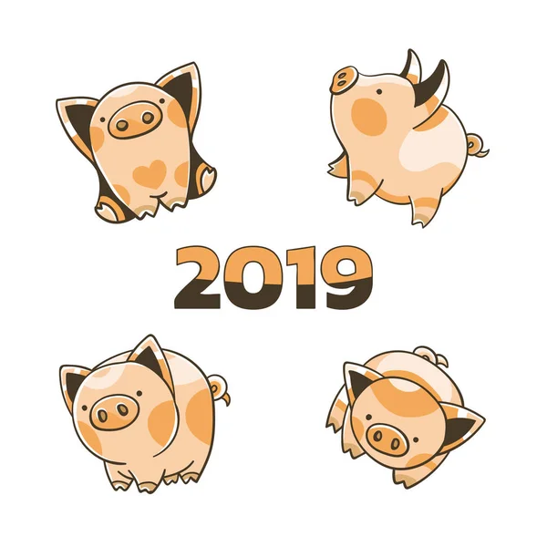 Vector illustration of a happy pink pig. Year of the pig — Stock Vector