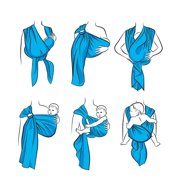 インフォグラフィック、スカーフスリングの着用方法。の正しい位置 — ストックベクタ